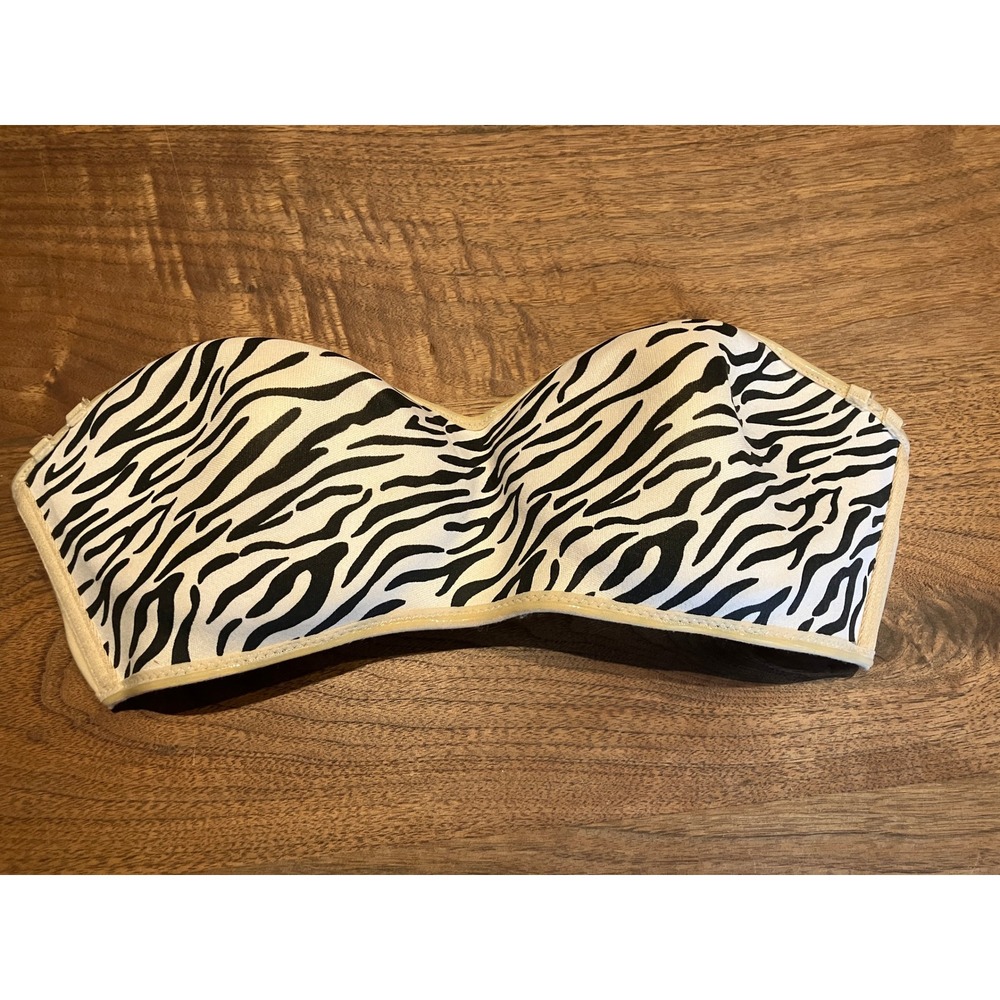 Flirtitude Zebra Print Strapless Bandeau Bra Black Tan 36C 75790-8 Animal